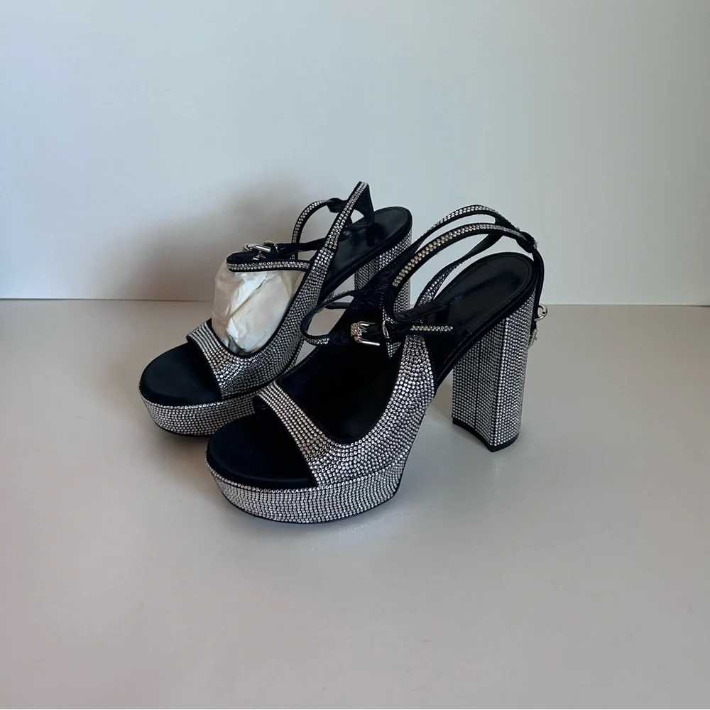 Givenchy Crystal-Embellished Platform Block Heels - Black Silver - Picture 1 of 4